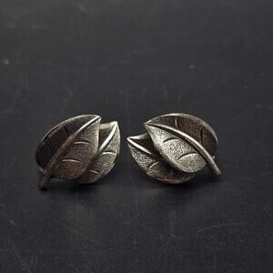 Beau Sterling Silver Leaf Screw Back Earrings 925 Vintage